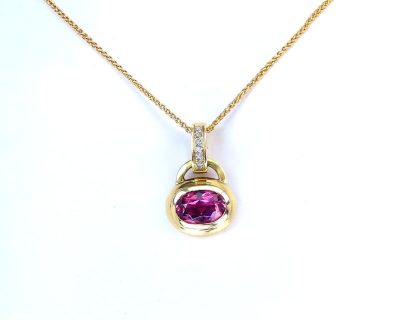 14ct Yellow Gold Tourmaline Pendant with Diamonds handcrafted  14tmah0078