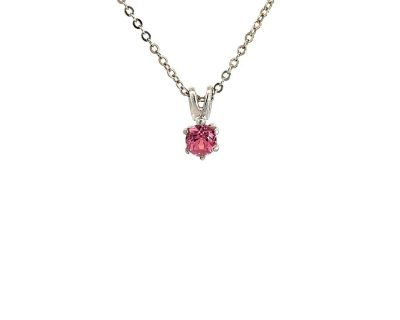 14ct White Gold Round Pink Tourmaline Pendant handcrafted  14tmah0095