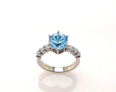 14ct White Gold Swiss Blue Topaz and Diamond Ring handcrafted  14tpr0009