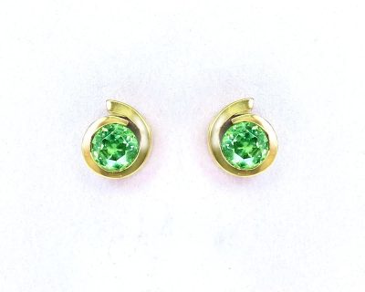 18ct Yellow Gold Tube Setting Earrings with Round Demantoid handcrafted 18dto0002