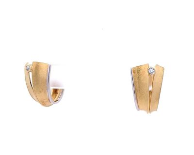 18ct Yellow Gold with White Gold Edge Fancy Diamond Huggie Earrings  18go0173