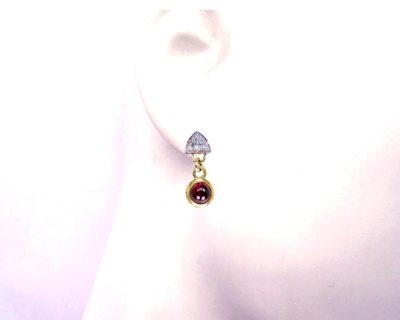 18ct Yellow and White Gold Garnet Earrings with Diamonds handcrafted 18gto0013