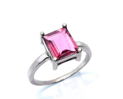 18ct White Gold Square Pink Tourmaline Ring handcrafted  18tmr0771