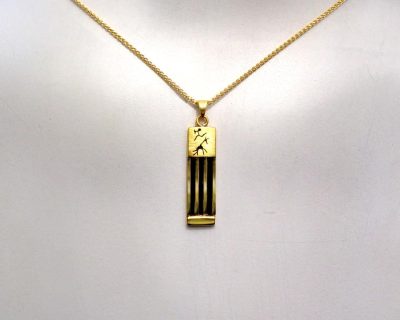 9ct Yellow Gold Rectangular Pendant with San Art and Elephant Hair handcrafted  9afah0468