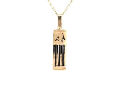 9ct Yellow Gold Rectangular Pendant with San Art and Elephant Hair handcrafted   9afah0469