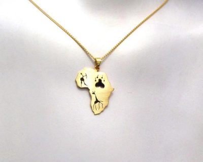 9ct Yellow Gold Africa Map Pendant with San Art handcrafted  9afah0474
