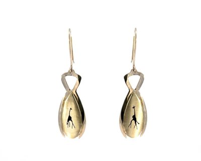 9ct Yellow Gold Dangling Earrings with Enameled Rock Art handcrafted   9afo0250