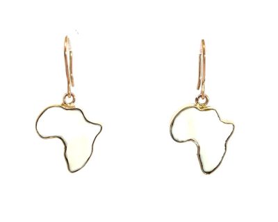 9ct Yellow Gold Dangling Africa Map Hook Earrings with Warthog Tooth handcrafted  9afo0269