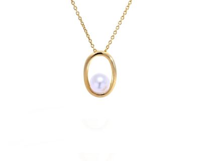 9ct Yellow Gold Freshwater Pearl in Oval Frame Pendant handcrafted  9pah0011