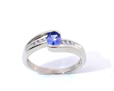 9ct White Gold Tanzanite Bypass Ring with Small Diamonds  9tzr0028