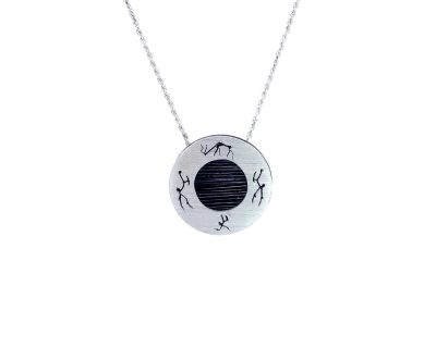 Silver Round Pendant with Giraffe Hair and Rock Art handcrafted agah3048