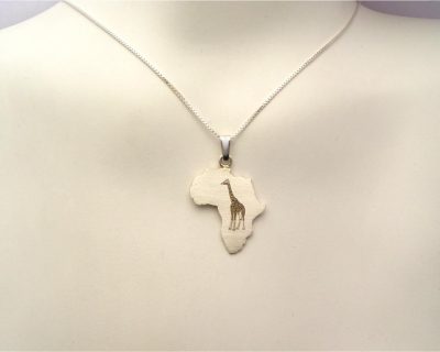 Silver Africa Map Pendant with Giraffe Engraving handcrafted (Only available in Namibia)  agah1130