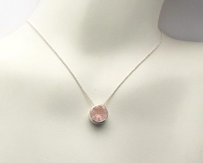 Silver Round Rose Quartz Pendant handcrafted  agah1133