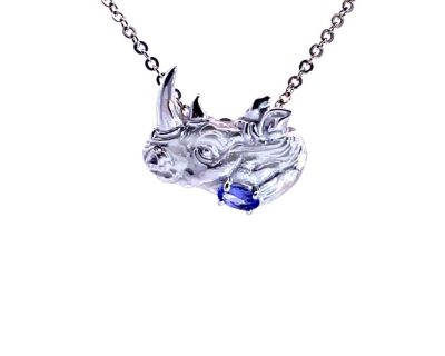 Silver Rhino Pendant with Oval Tanzanite (Only available in Namibia)  agah3085