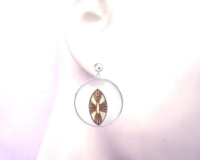 Silver Round Earrings with Marquise Ekipa in Centre handcrafted  ago1096