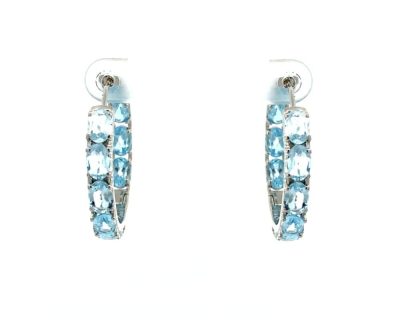 Silver Blue Topaz Hoop Earrings  ago1173