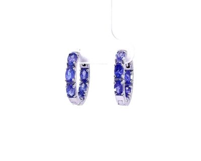 Silver Oval Tanzanite Hoop Earrings  ago1207