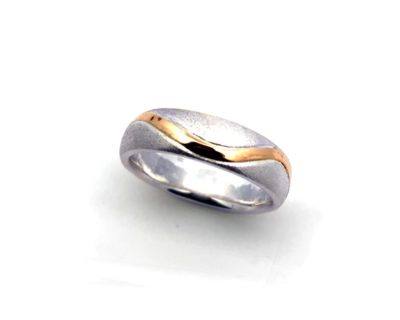 Silver Ladies Wedding Band with a Rose Gold Curved Inlay handcrafted  agr0763